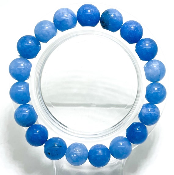 Aquamarine Jade Polished Smooth Round 8mm 10mm Gemstone Beads Elastic Stretch Bracelet-  PGB182