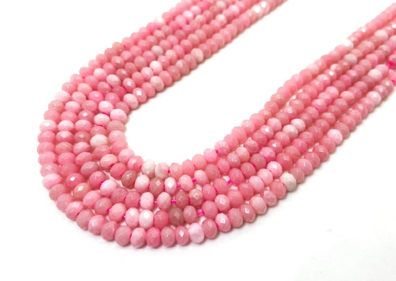 Natural Pink Opal Faceted Rondelle 3mm x 4mm Gemstone Beads - RDF111