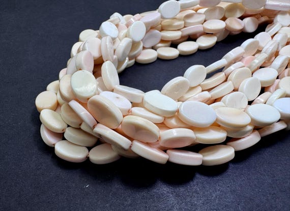 Natural Queen Conch Shell Beads 8x11mm Polished Flat Oval Soft Baby Pink & Luminous Creamy Shell Gemstone for Artisan Jewelry Supply - QC24