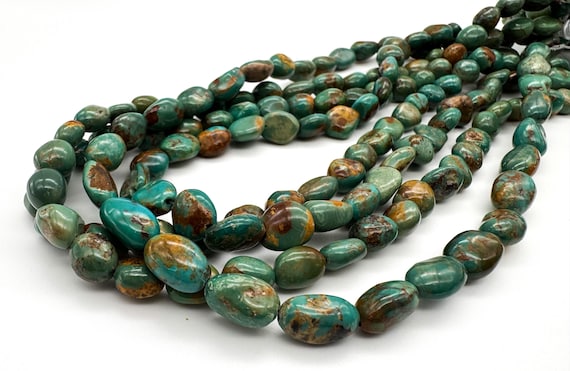 Natural Turquoise, Genuine Blue Green Turquoise Pebble Nugget Polished Gemstone Beads - PGS415