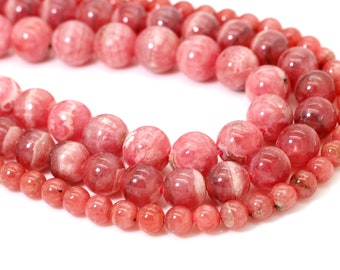 Rhodochrosite, Grade AAA High Quality Natural Rhodochrosite Smooth Round Sphere Ball Loose Gemstone Beads - PG03