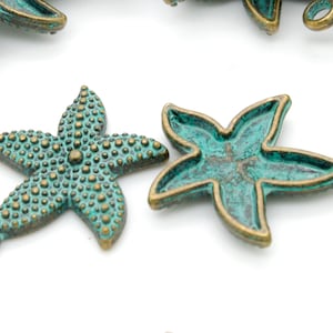 Antiqued Patina Green Bronze Charm Beads Pendant Earing 22mm x 19mm x 3mm - StarFish