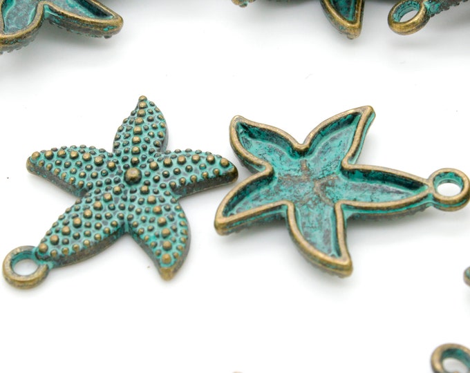 Antiqued Patina Green Bronze Charm Beads Pendant Earing 22mm x 19mm x 3mm - StarFish