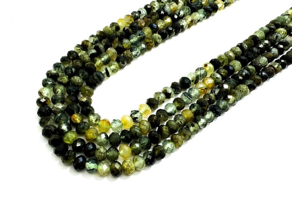 Natural Green Prehnite Faceted Rondelle 4mm x 6mm Gemstone Beads - RDF114