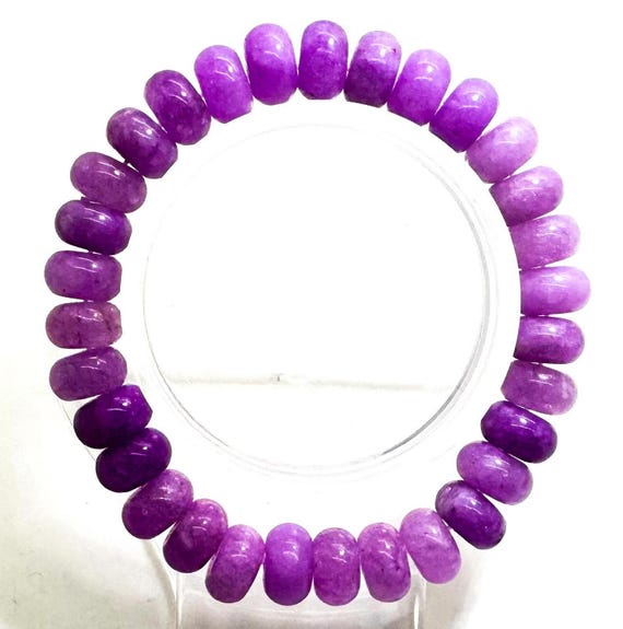 Purple Jade 10mm Rondelle Gemstone Beads Stretch Elastic Cord Handmade Beaded Bracelet Accessories - PGBRD06