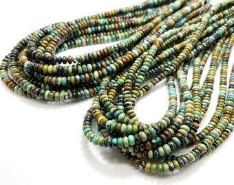 Genuine Turquoise, Natural Turquoise Polished Smooth Rondelle 4mm 5mm Gemstone Beads - PGS360 - 16" Strand