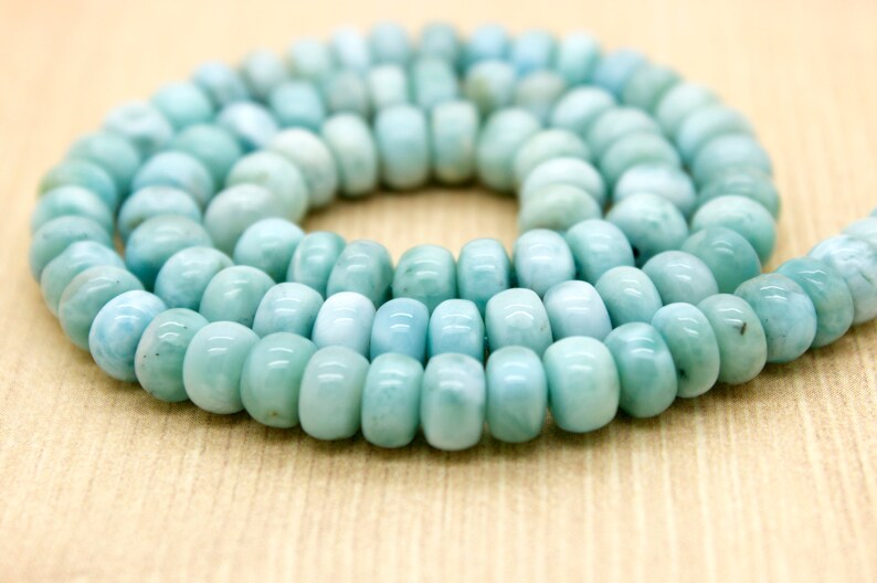 Grade AA High Quality Larimar Natural Smooth Gemstone Rondelle Beads 5mm x 8mm Full Strand