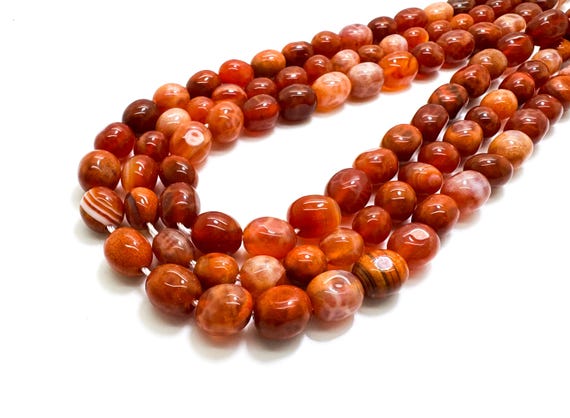 Fire Agate Beads, Natural Red Fire Agate Ball Pebble Nugget Barrel Smooth Polished Gemstone Beads - PGS100