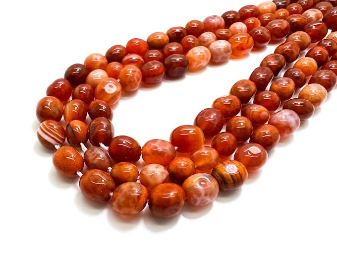 Fire Agate Beads, Natural Red Fire Agate Ball Pebble Nugget Barrel Smooth Polished Gemstone Beads - PGS100