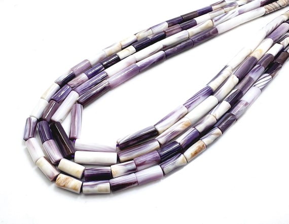 Natural Purple Wampum Shell Tube Beads Genuine Quahog Sea Column Striped Purple White Organic Strand for Native American Style Jewelry PG206
