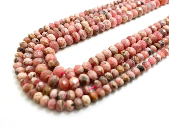 Genuine Natural Rhodochrosite Beads, Grade AAA 3mm x 4mm, 4mm x 5mm Faceted Rondelle Pink Rhodochrosite Natural Gemstone Beads - RDF65B