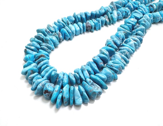 Genuine Arizona Blue Natural Kingman Turquoise Elongated Nugget Beads Polished Pebble Strand Premium Southwestern Jewelry Supply PGS372-4