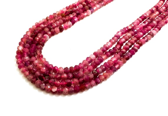 Faceted Red Ruby Beads: 3mm x 4mm Rondelle Gemstone, 15.5" Strand