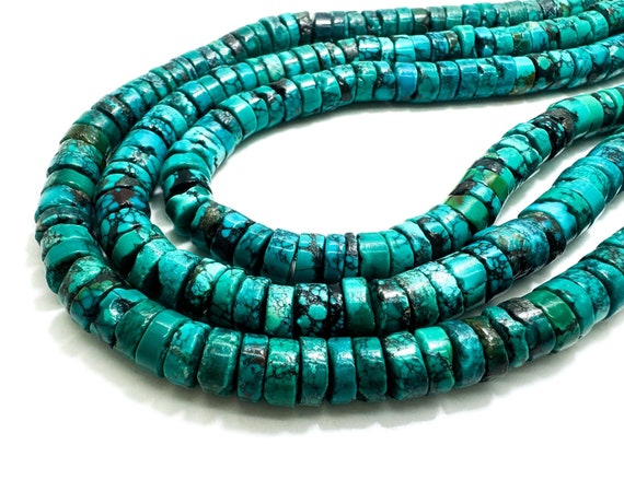 Genuine Blue Turquoise Rondelle Heishi Smooth Round Natural Gemstone Assorted Size Beads -  RD09