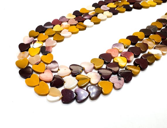 Mookaite Jasper Flat Heart Beads: 6mm 8mm Polished Australian Gemstone, Jewelry Making - PGS411