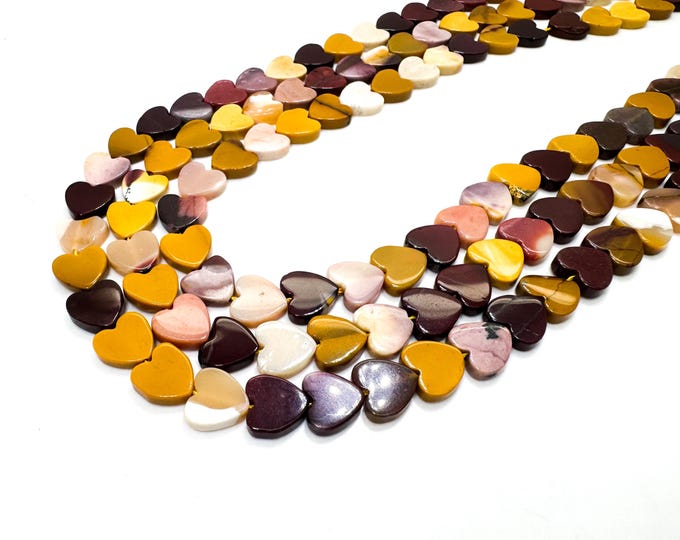 Mookaite Jasper Heart Beads: Polished Australian Gemstone, Jewelry Making