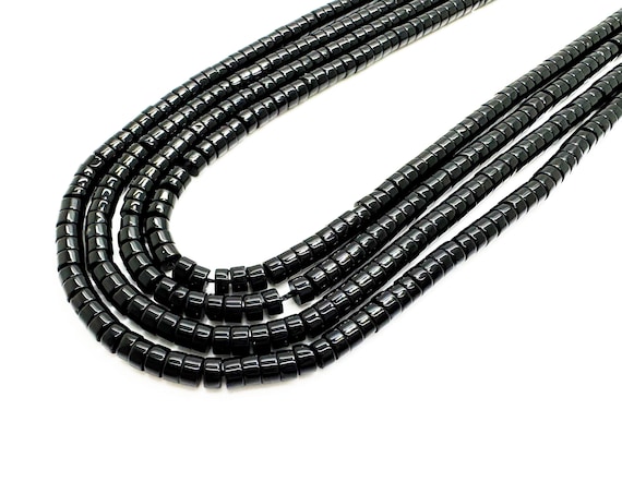Natural Black Onyx Heishi Beads 2x4mm | Polished Black Gemstone Rondelle Beads | 15” Strand | Jewelry Making Supplies - RD33