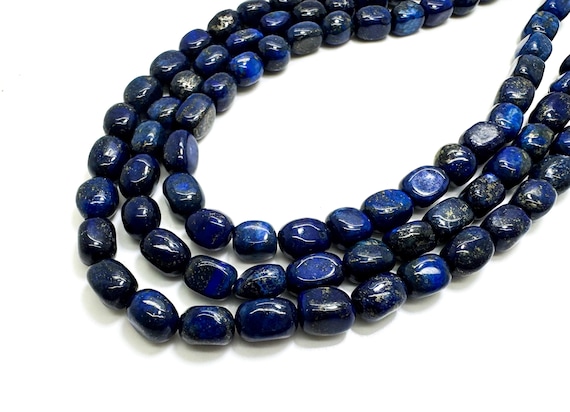Natural Lapis Iazuli Tumbled Nugget Gemstone Beads – Deep Blue with Golden Flecks - PG97C