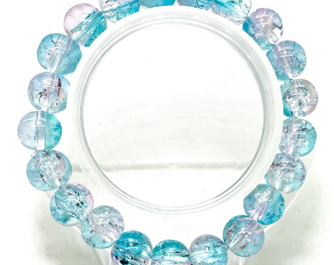 Crackle Quartz Handmade Cracked Crystal 10mm Polished Smooth Gemstone Bracelet (Sky Blue Clear) - PGB238I