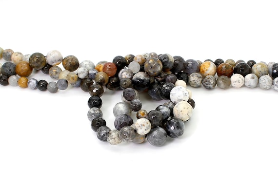 Dendritic Opal Beads, Nautral Dendritic Opal Faceted Round Sphere Ball Gemstone Beads - RNF100