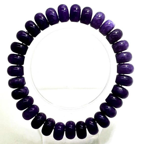 Dark Purple Jade 10mm Rondelle Gemstone Beads Stretch Elastic Cord Handmade Beaded Bracelet Accessories - PGBRD07