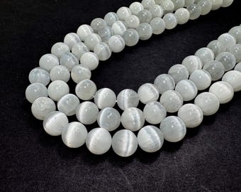 AAA Rare Genuine Natural White Selenite Polished Smooth Round Gemston Beads - PG17