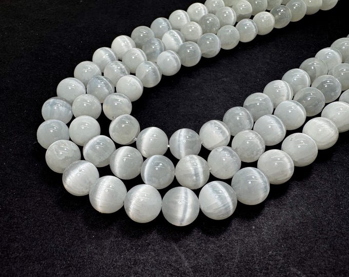 AAA Rare Genuine Natural White Selenite Polished Smooth Round Gemston Beads - PG17