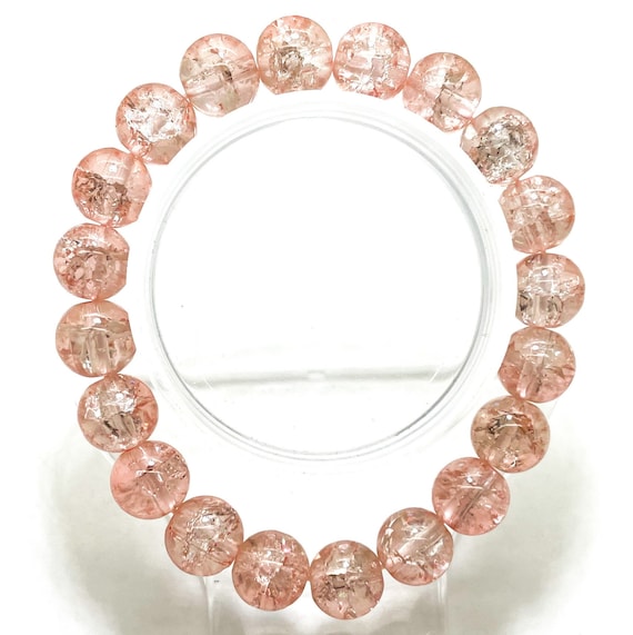 Crackle Quartz Handmade Cracked Crystal 10mm Polished Smooth Gemstone Bracelet (Peach) - PGB239M