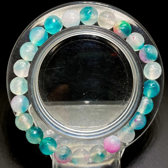 Dyed Phantom Quartz Faceted Round 8mm Gemstone Beads Stretch Elastic Cord Handmade Beaded Bracelet Accessories - PGB226