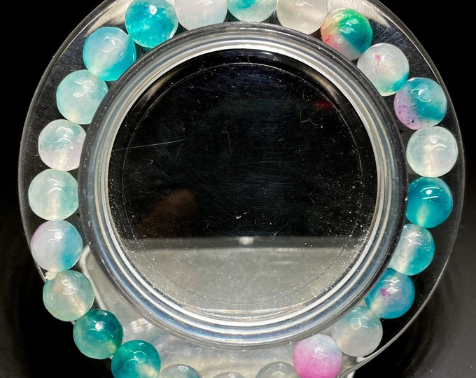Dyed Phantom Quartz Faceted Round 8mm Gemstone Beads Stretch Elastic Cord Handmade Beaded Bracelet Accessories - PGB226