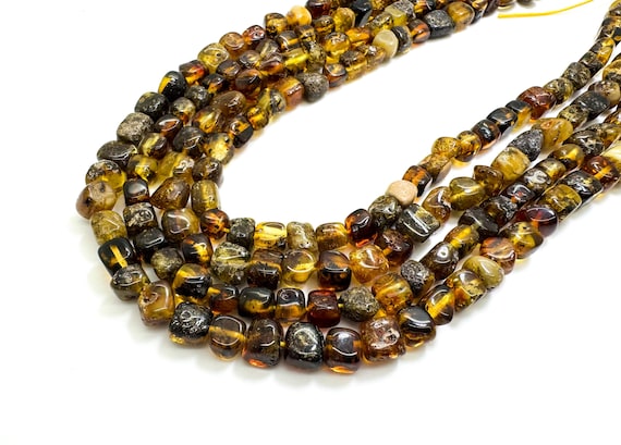 Natural Yellow Amber Irregular Nugget Pebble Cube Assorted Size Gemstone Beads - PGS243