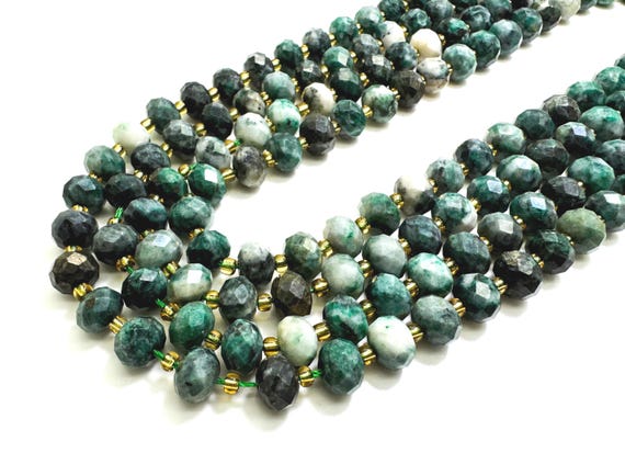 Natural Green Mountain Jade Faceted Rondelle 5mm x 8mm Gemstone Beads - PGS321
