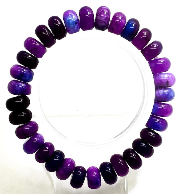 Violet Purple Jade Rondelle Bead Bracelet: Handmade Elastic Cord