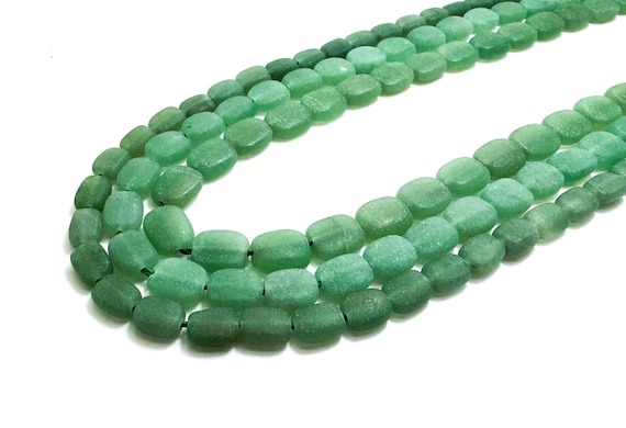 Natural Aventurine Beads, Matte Green Aventurine Frosted Flat Rectangle Oval Gemstone Beads - PG111-117