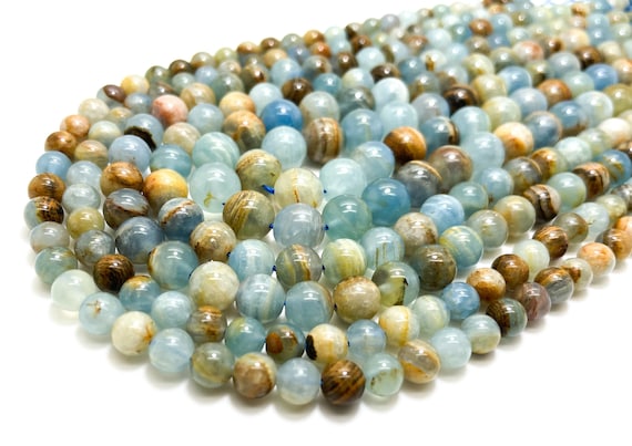 Natural Blue Lemurian Aquatine Calcite Smooth Round Beads 6mm 8mm 10mm Natural Gemstone Beads - RN28