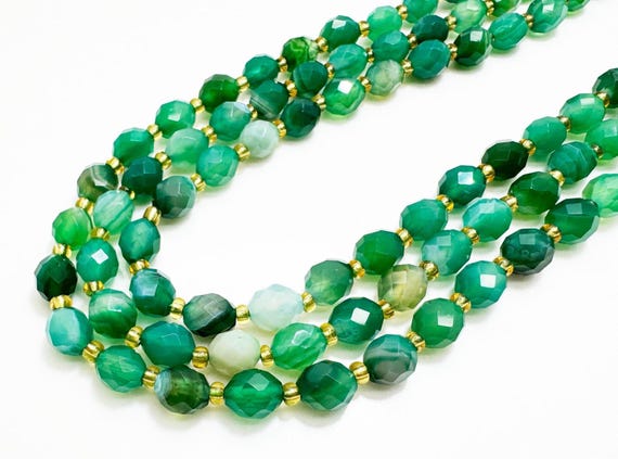 Natural Green Agate Faceted Oval Beads 6x8mm – Polished Gemstone Strand 14.5" – Jewelry Making, Bracelet & Necklace Supplies- PGS323
