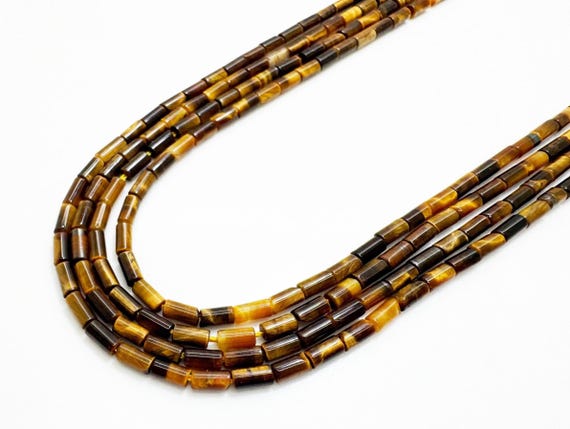 Yellow Tiger Eye Tube Beads 4x2mm | Natural Tiger Eye Heishi Tube Golden Brown Gemstone Beads | 15” Strand Jewelry Making Supplies - RD08