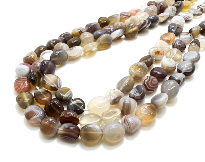 Botswana Agate Beads, Natural Brown Agate Polished Smooth Polished Pebble Gemstone Beads - PG235