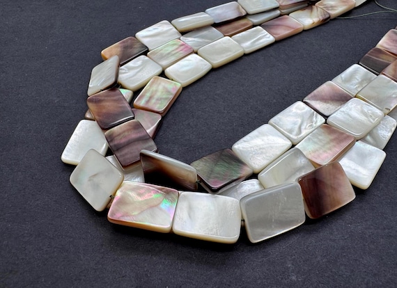 Natural Mother of Pearl 13x18mm Rectangle Beads Genuine MOP Flat Tab Iridescent White Coffee Brown Shell Gemstone Nautical Jewelry Supply