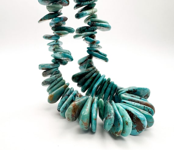 Arizona Turquoise Slice Beads Untreated Natural Blue Turquoise Teardrop Pear Slab Gemstone | 15.5" Strands for Jewelry Making PGS370-11