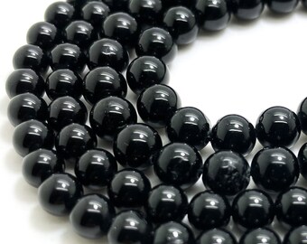 Black Spinel Beads, AAA Genuine Natural Black Spinel Polished Smooth Round Gemstone Beads 5mm 6mm - PG295