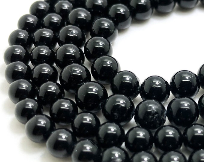 Black Spinel Beads, AAA Genuine Natural Black Spinel Polished Smooth Round Gemstone Beads 5mm 6mm - PG295