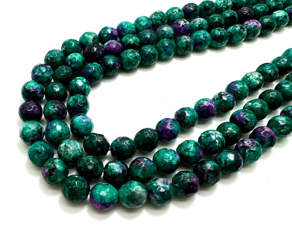 Green Purple Jasper Faceted Round 8mm Gemstone Jewelry Making Beads - RNF132-26