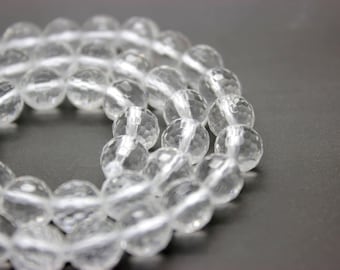 Natural Quartz, Clear Transparent Quartz Faceted Round Ball Sphere Beads Gemstone Natural  Stone (4mm 6mm 8mm 10mm) - PG39