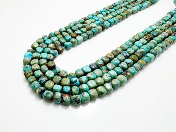 Natural Hubei Turquoise Beads 5mm | Green Blue Turquoise Pebble Cube Beads | 15.5" Strand | Jewelry Making Supplies PGS408