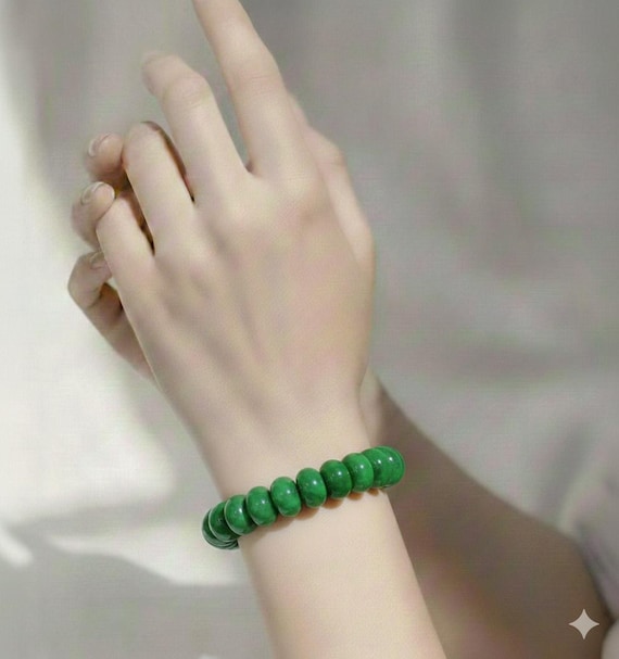 Green Jade 10mm Rondelle Gemstone Beads Stretch Elastic Cord Handmade Beaded Bracelet Accessories - PGBRD25