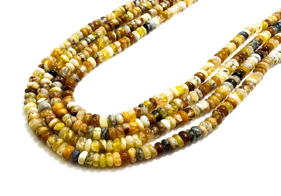 Natural Yellow Opal Beads: Polished Rondelle Gemstone, 2x4mm
