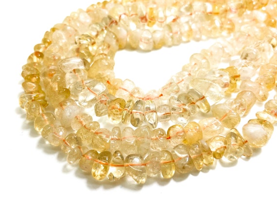 Golden Citrine Beads, Natural Yellow Citrine Polished Nugget Pebble Round Gemstone Beads - PG318