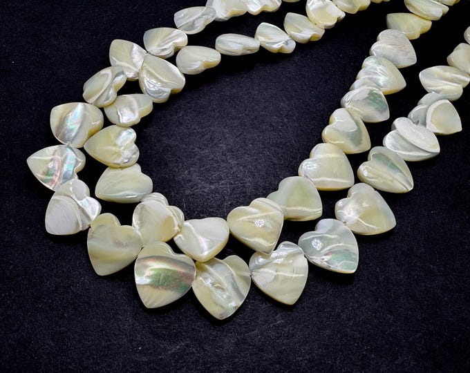 AAA Heart-Shaped Mother of Pearl MOP Shell Beads – Natural Iridescent White Tones Beads - PG322B