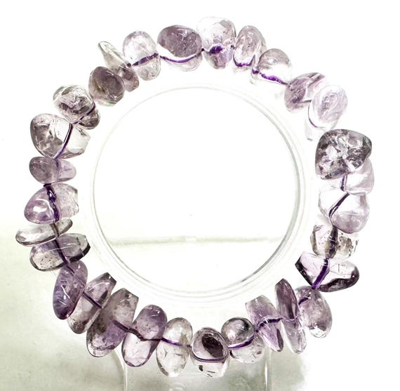 Natural Purple Amethyst Gemstone Free form Chips 7" Handmade Elastic Cord Beaded Bracelet - PGB242